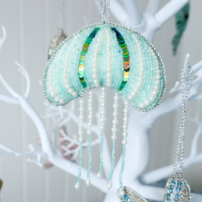 Cream Cornwall - Beaded Aqua Jellyfish Hanging Decoration.