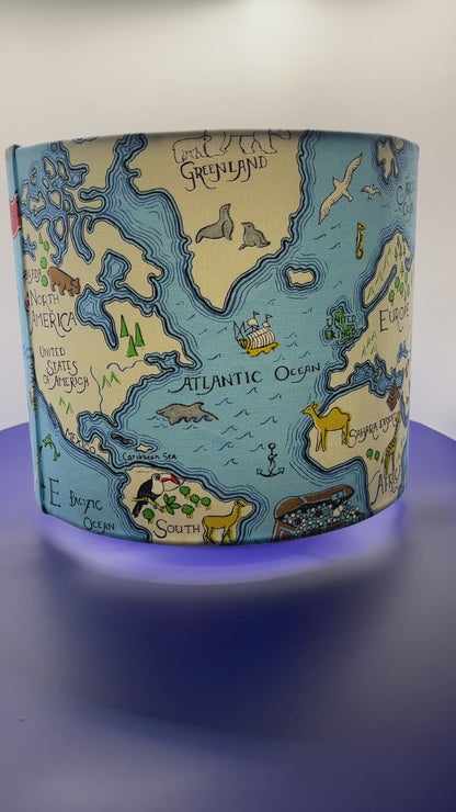 Handmade Nautical Blue Lampshade Made with Sandersons Treasure Map Fabric.