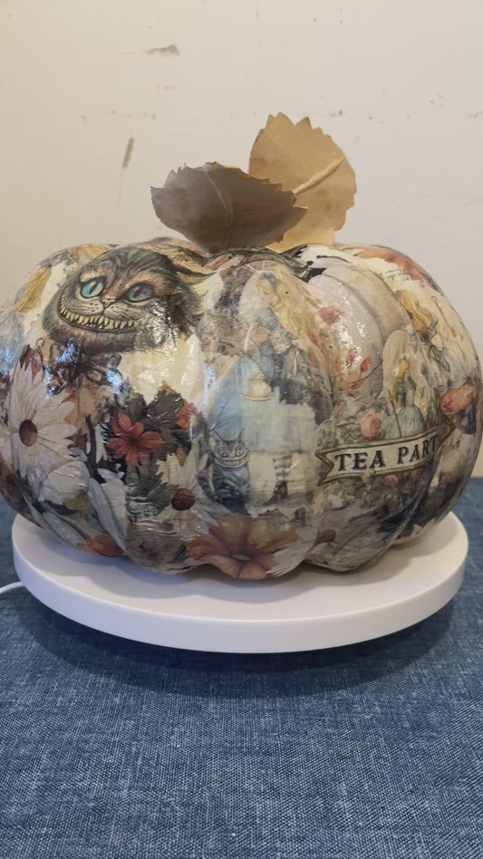 Alice in Wonderland, Decoupaged Paper Mâché Pumpkin