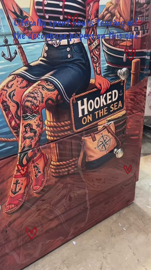 Upcycled Tallboy Hooked on the Sea