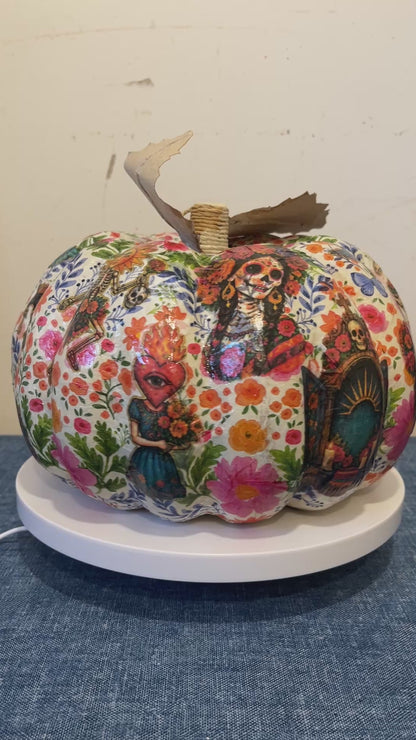 Dias De Los Muertos, Decoupaged Paper Mâché Pumpkin
