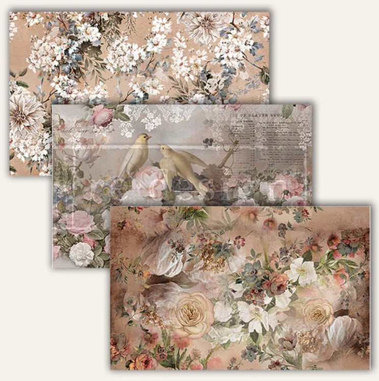 Romance in Bloom set of 3 Redesign with Prima Decoupage Tissues